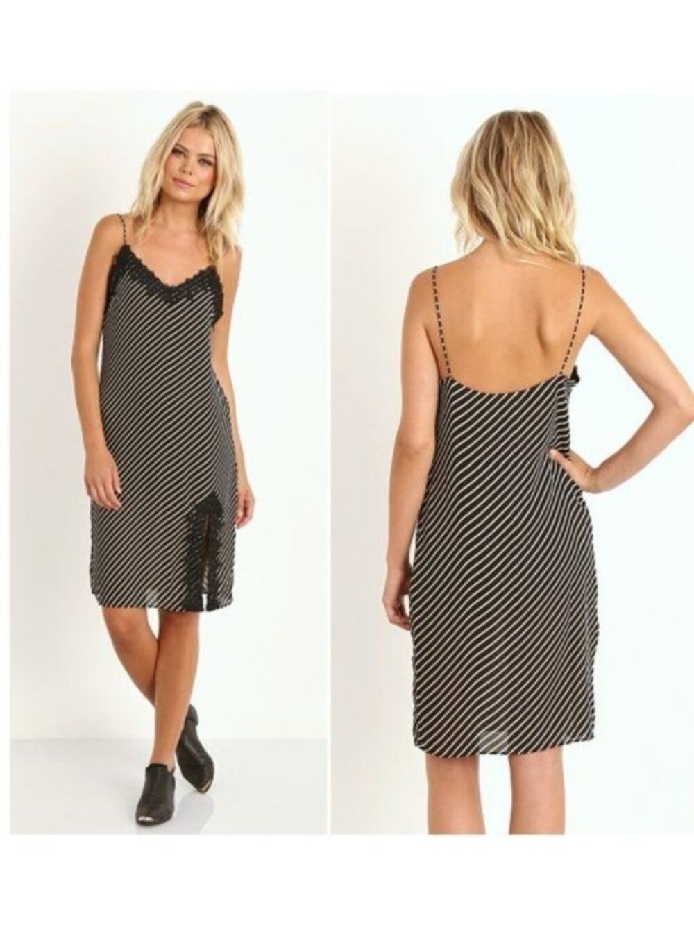 Line & Dot Gwen Midi Dress Graphite Stripe - M